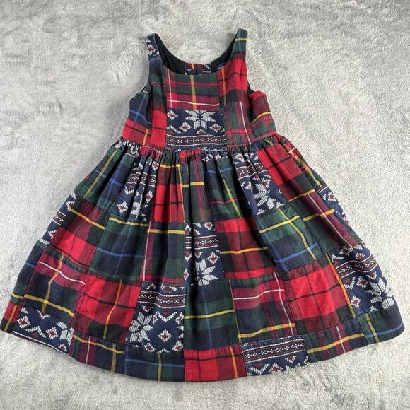 Ralph Lauren Girls Dress 4T Tartan Plaid‎ Patchwork Cotton Red Sleeveless Lined - Picture 1 of 14